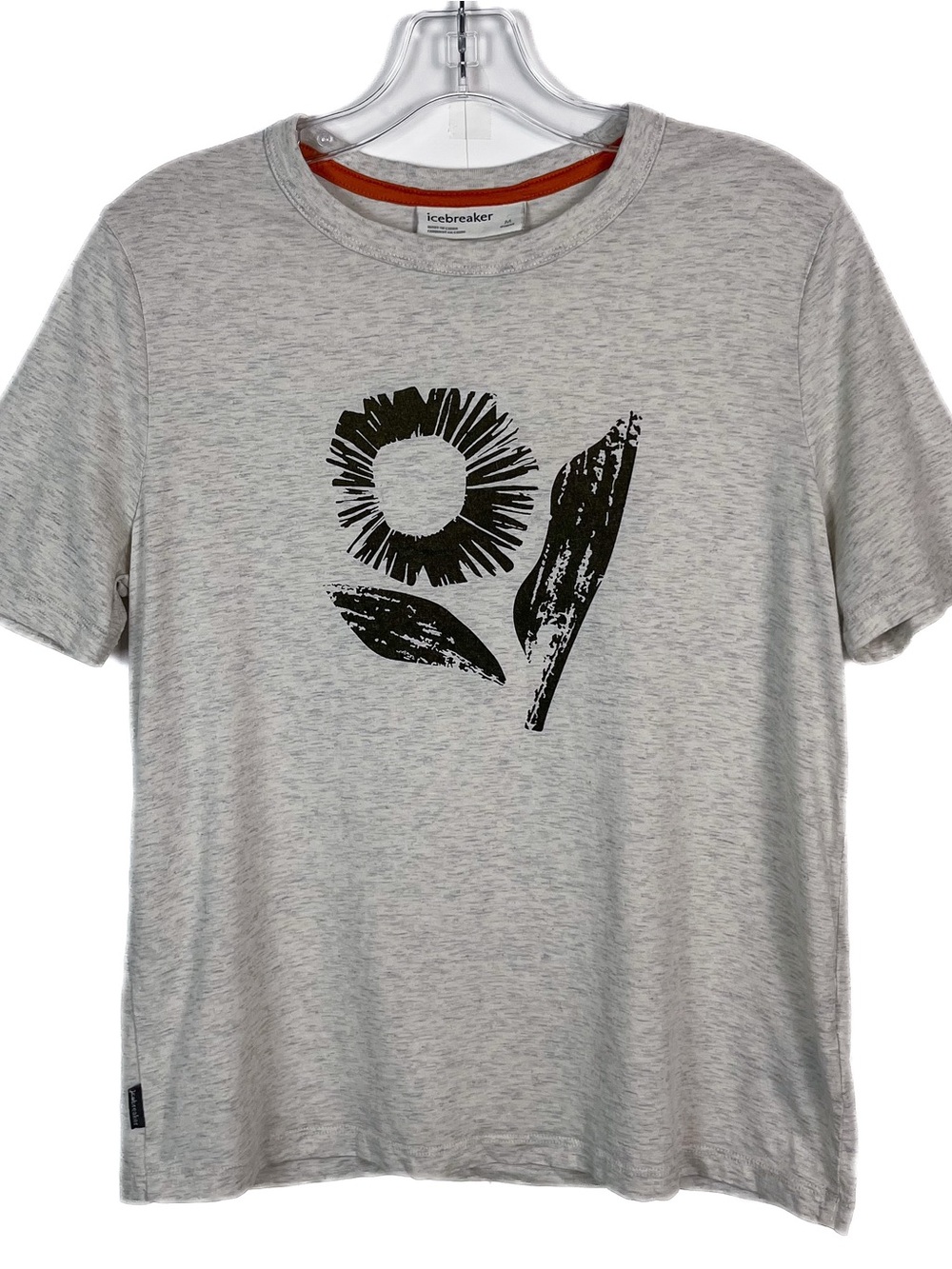 Icebreaker Women Medium Short Sleeve Tee Floral Wool Cotton Blend Heather Gray